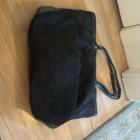 Loved Coach Tote Monogram Signature Stripe Big Shoulder Bag: Black Silver - Picture 11 of 16